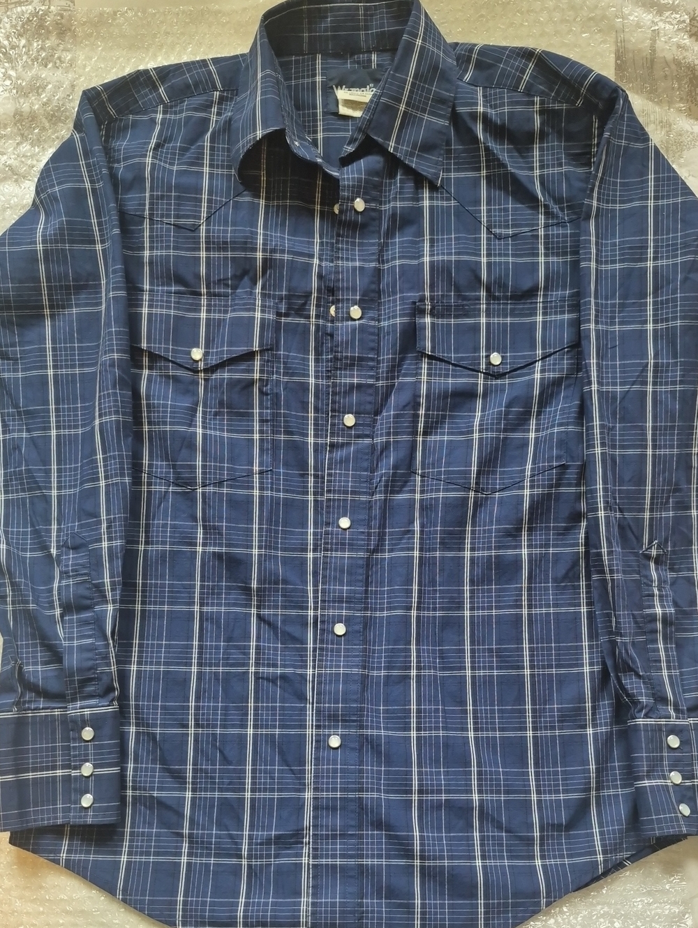 Wrangler Navy Blue Plaid Long-Sleeve Button-Down Shirt